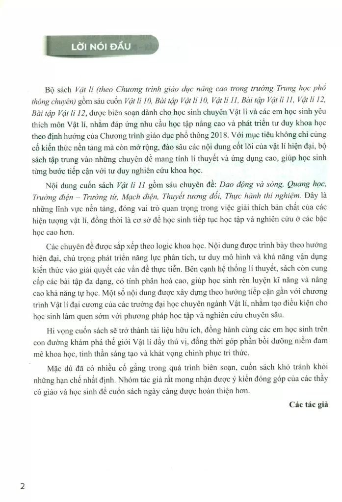 VẬT LÍ 11 (Theo chương trình giáo dục nâng cao trong trường THPT chuyên)